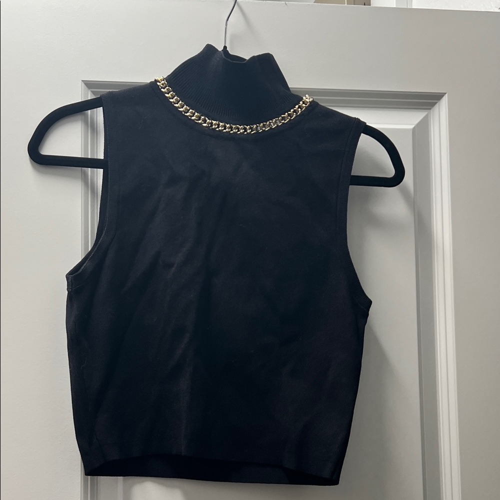 Zara Black Sleeveless Top with Gold Chain Detail